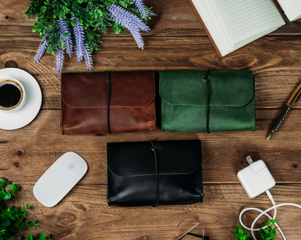 Leather Charger Holder MacBook Charger Case Charger Cover Laptop Cable Organizer Cable Bag Storage case for Mouse and Charge