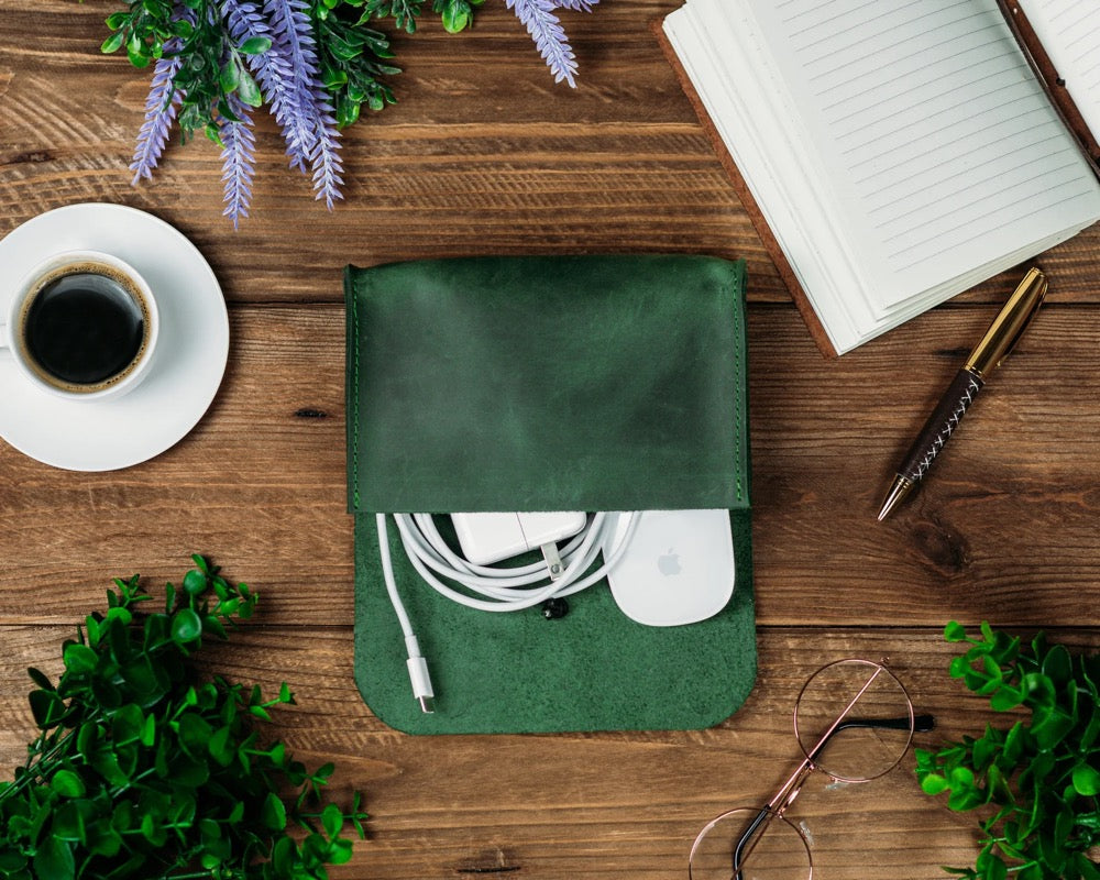 Leather Charger Holder MacBook Charger Case Charger Cover Laptop Cable Organizer Cable Bag Storage case for Mouse and Charge